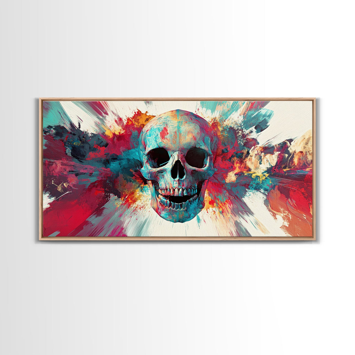 Abstract Skull Art Framed Canvas Print, Moody Colorful Halloween Wall Decor, Unique Living Room Art, Vibrant Therapy Art Gift Idea