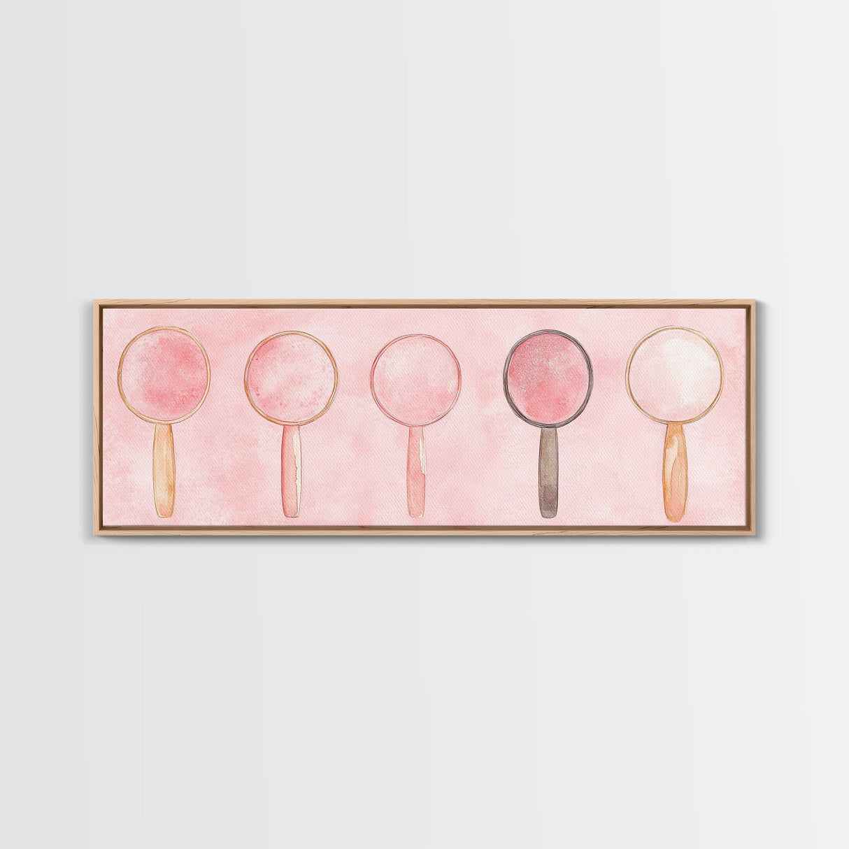 Minimalist Mirrors Framed Canvas Print Light Pink Wall Art Geometric Art Whimsical Art Modern Bedroom Decor Skinny Wall Art
