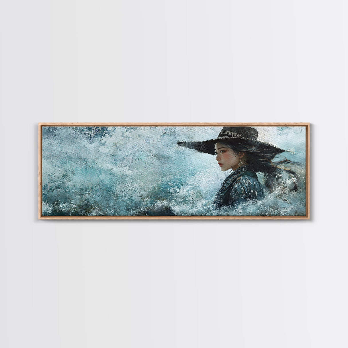 Ocean Cowgirl Canvas Print Coastal Landscape Art Rustic Boho Wall Art Nautical Decor Panoramic Artwork Bedroom Guest Room Decor