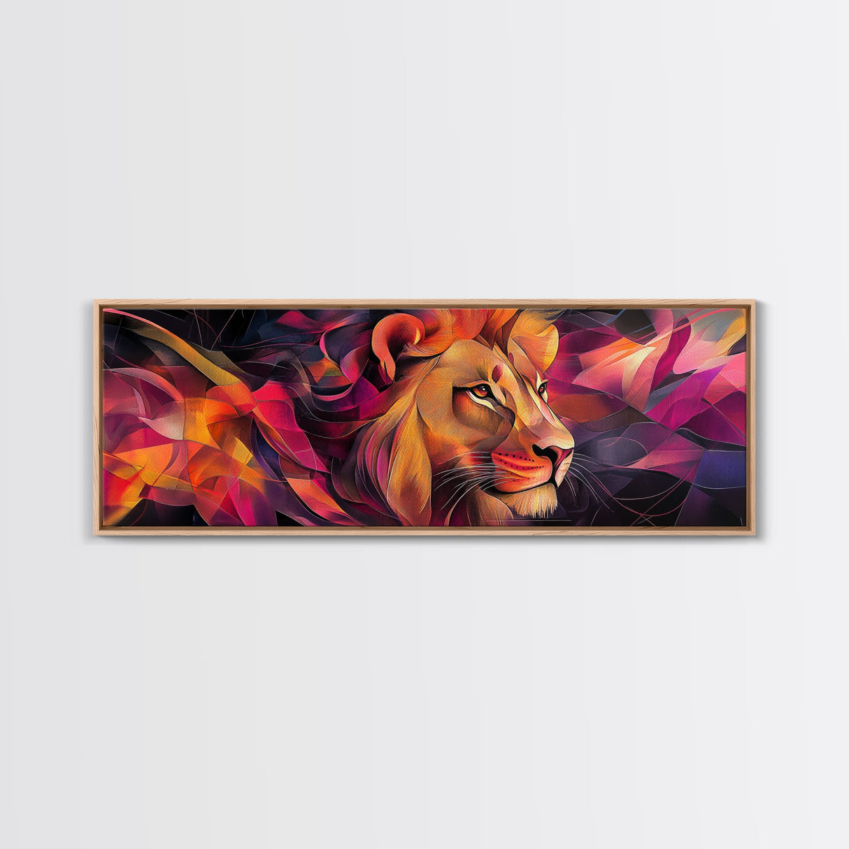 Majestic Lion Glow Framed Canvas Print, Vibrant Wall Art, Rustic Painting, Bedroom Decor, Gift Idea, Above Couch Art, Living Room Art