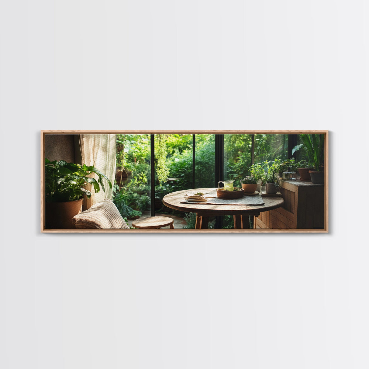 Greenhouse Kitchen Canvas Print, Rustic Dining Art, Botanical Garden Wall Artwork, Natural Farmhouse Decor, Light Filled Wabi Sabi Style