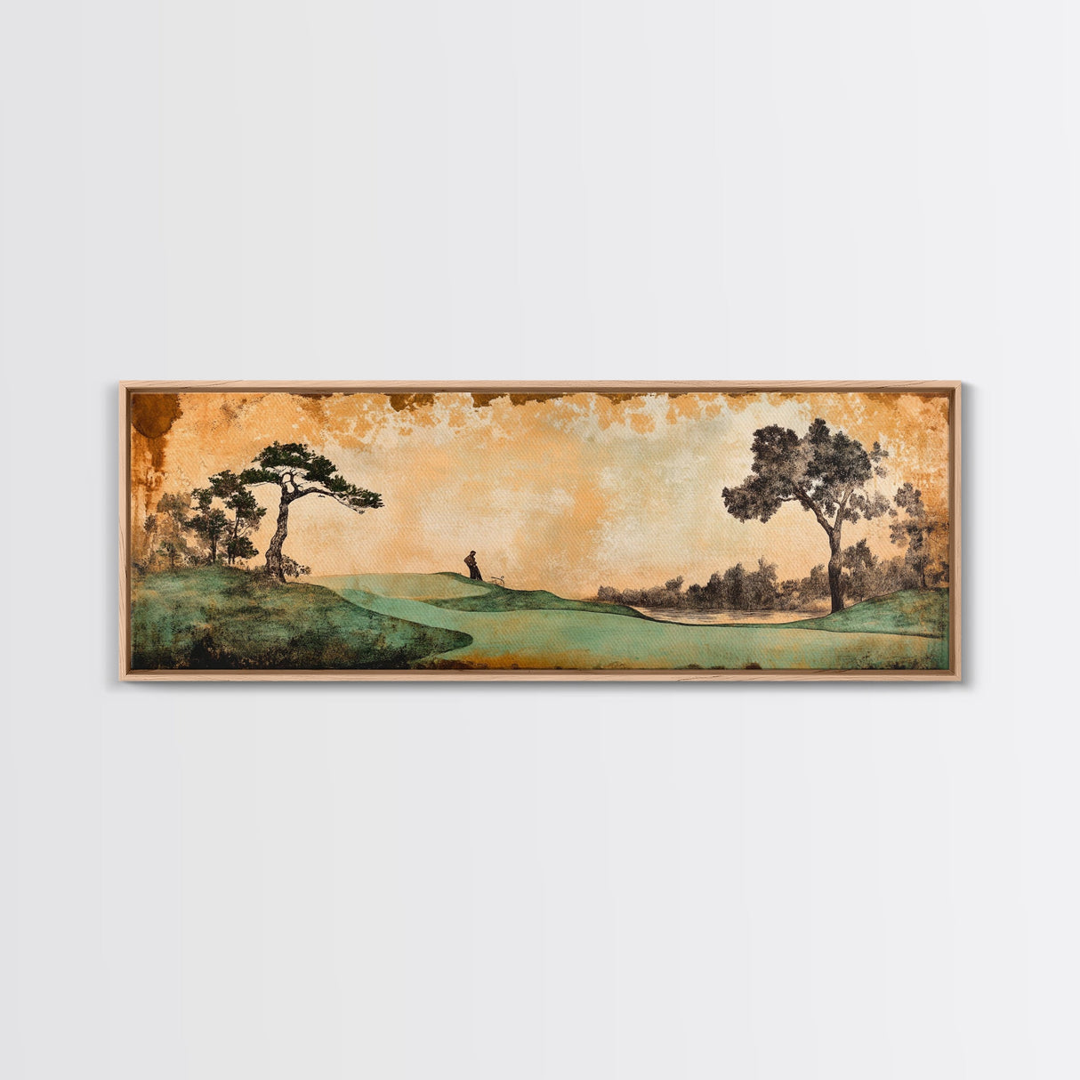 Japanese-Inspired Golf Scene Framed Canvas Print – Rustic Decor, Golf Art, Panoramic Art, Horizontal Wall Art, Gift Idea For Him