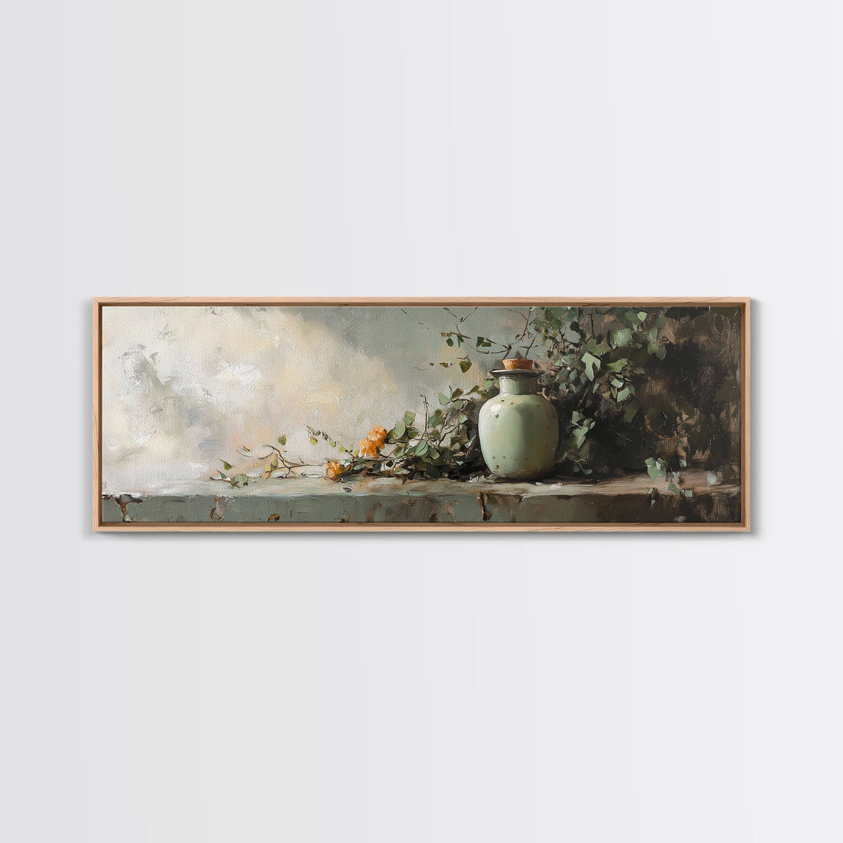 Minimalist Vase with Leaves Framed Canvas Print – Botanical Prints, Green Wall Art, Rustic Wall Art, Above Bed Wall Art, Gift Idea For Her