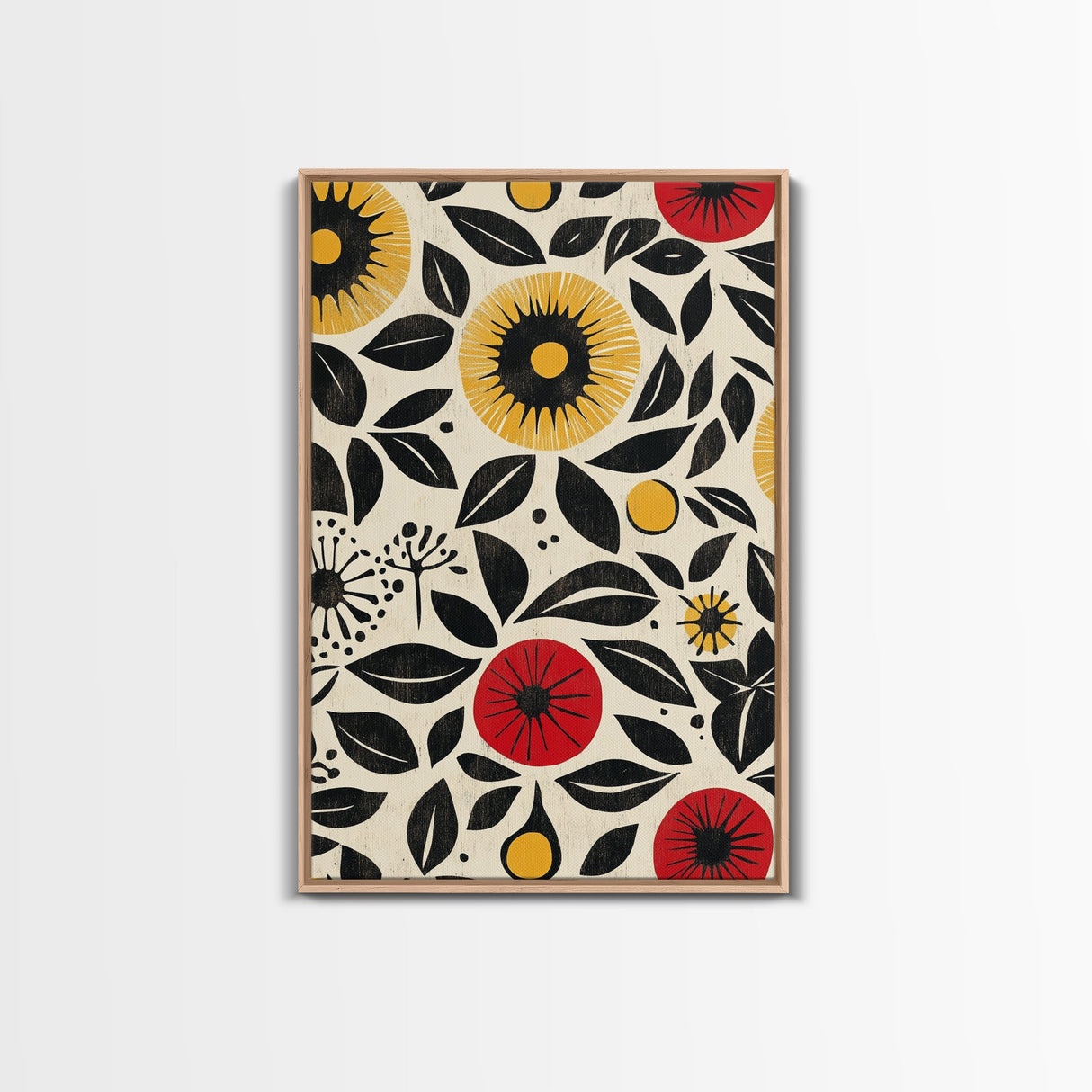Modern Botanical Framed Canvas Print, Wildflower Pattern Wall Art, Vibrant Floral Art, Living Room Decor, Extra Wide Rustic Decor