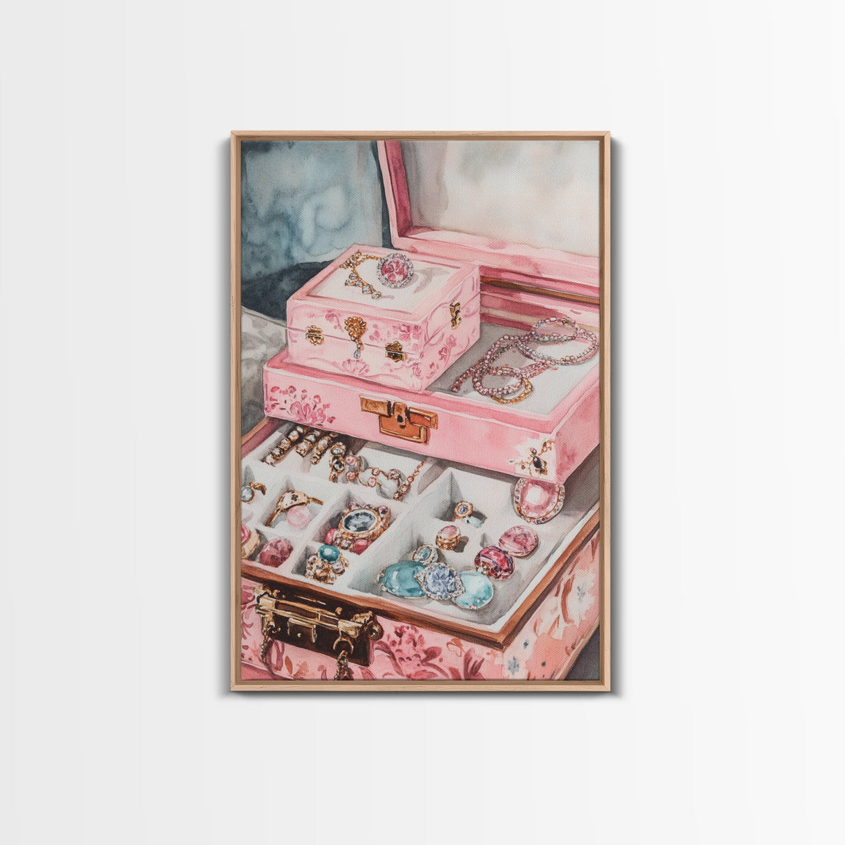 Romantic Jewelry Display Canvas Print Pink Wall Art Whimsical Decor Light Pink Dorm Art Bedroom Gift Idea Coastal Cowgirl Art