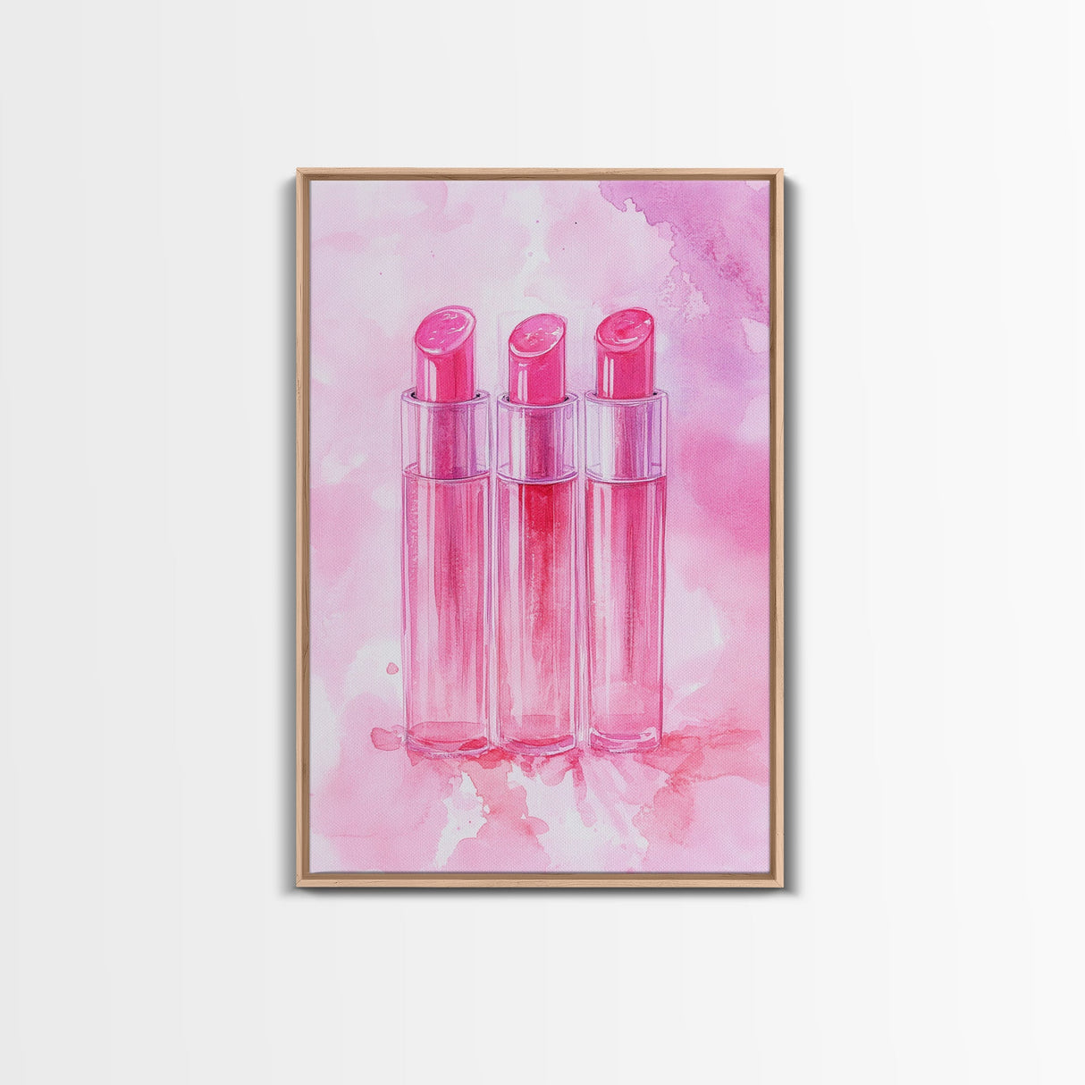 Light Pink Lipstick Trio Canvas Print, Whimsical Art, Makeup Wall Art, Pink Abstract Art, Feminine Decor, Bedroom Art, Gift Idea for Her