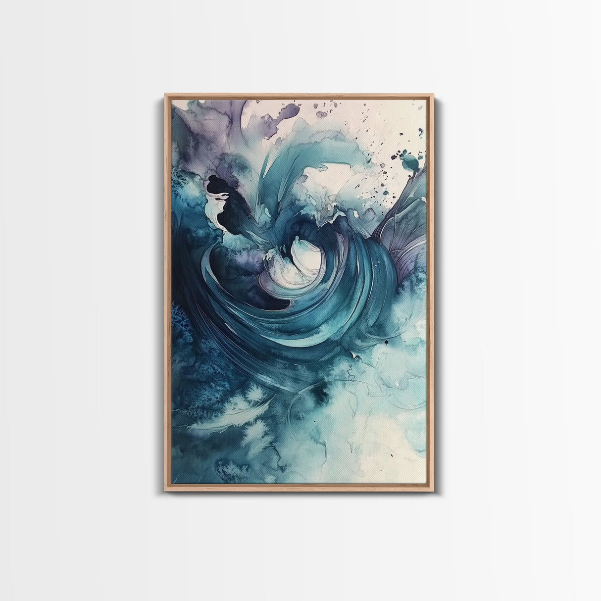 Swirling Teal Abstract Canvas Print Minimalist Coastal Art Modern Zen Wall Decor Living Room Gift Idea Unique Wabi Sabi