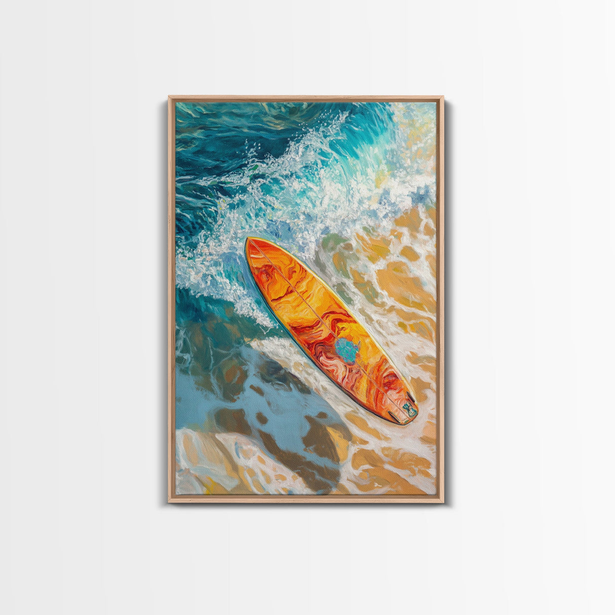 Surfboard Ocean Canvas Print with Coastal Landscape Art and Nautical Beach Decor for Summer Living Room or Bedroom Wall
