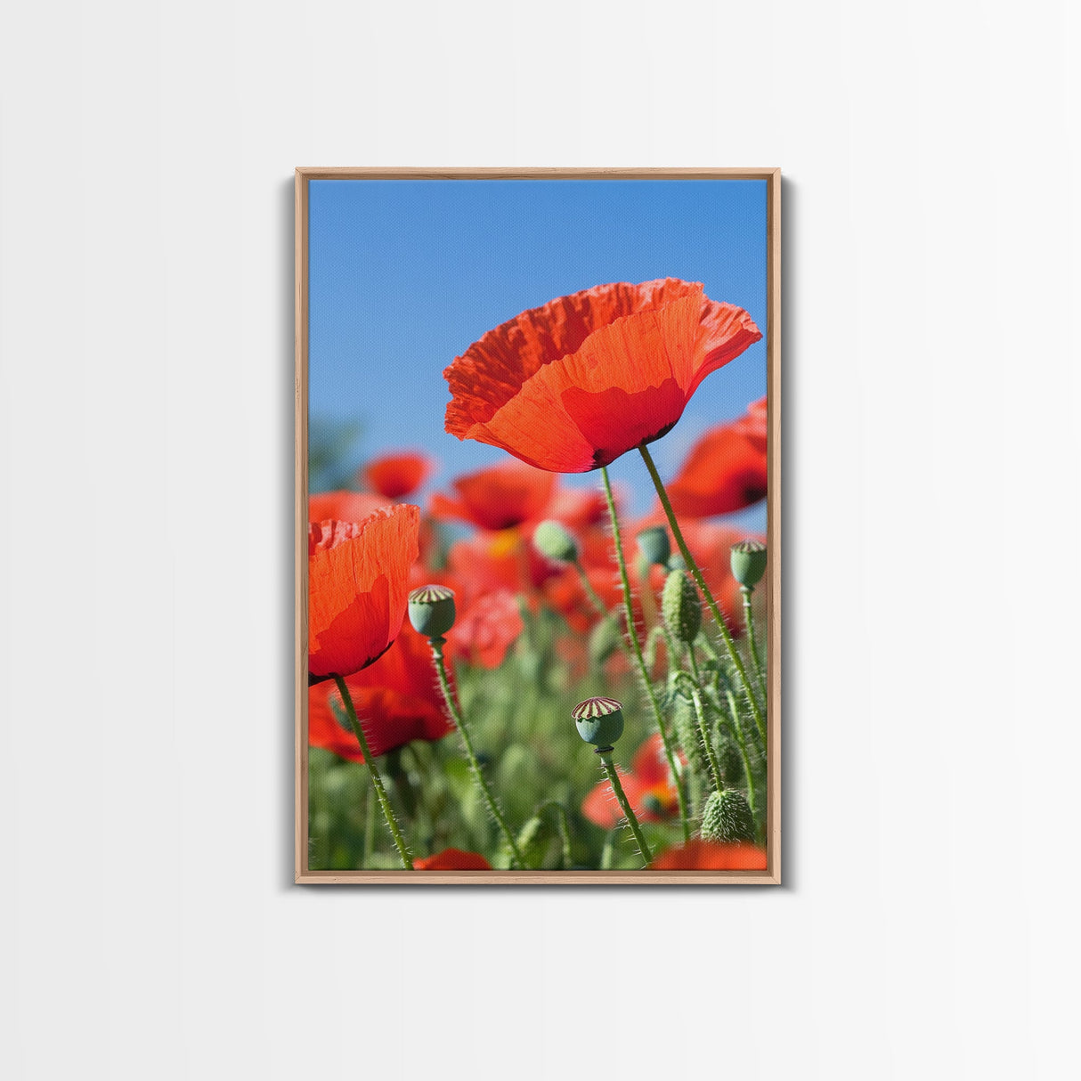 Vibrant Poppy Field Framed Canvas Print, California Poppy Art, Rustic Landscape Wall Art, Bedroom Art, Farmhouse Living Room Decor