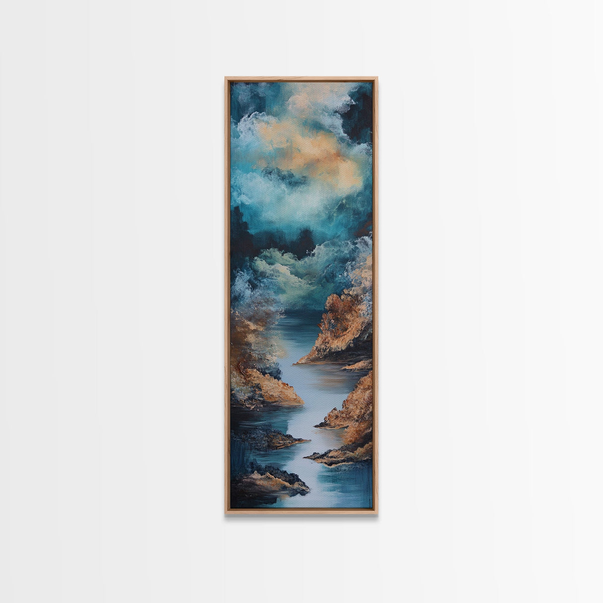 Moody River, Smoky Mountain Art, Landscape Painting, Moody Art, Blue and Green Wall Art, Tall Skinny Art, Framed Canvas Print