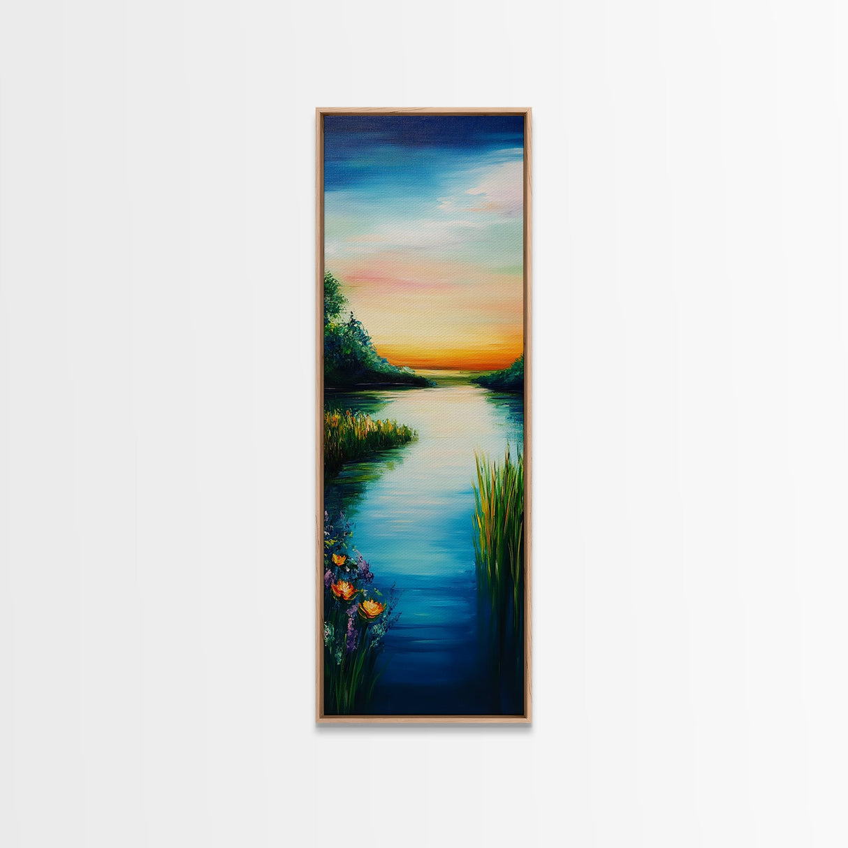 Sunset Lake, Smoky Mountain Art, Moody Art, Panoramic Art, Above Couch Art, Coastal Wall Art, Tall Narrow Art, Canvas Print