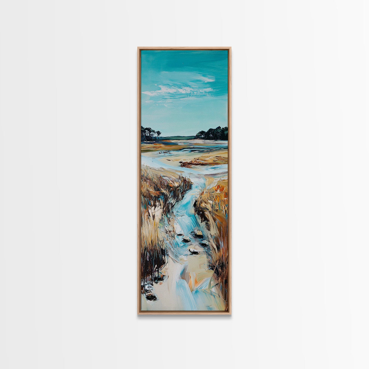 Marshland Stream, coastal landscape art, rustic wall art, farmhouse art, wabi sabi art, extra wide art, Canvas Print