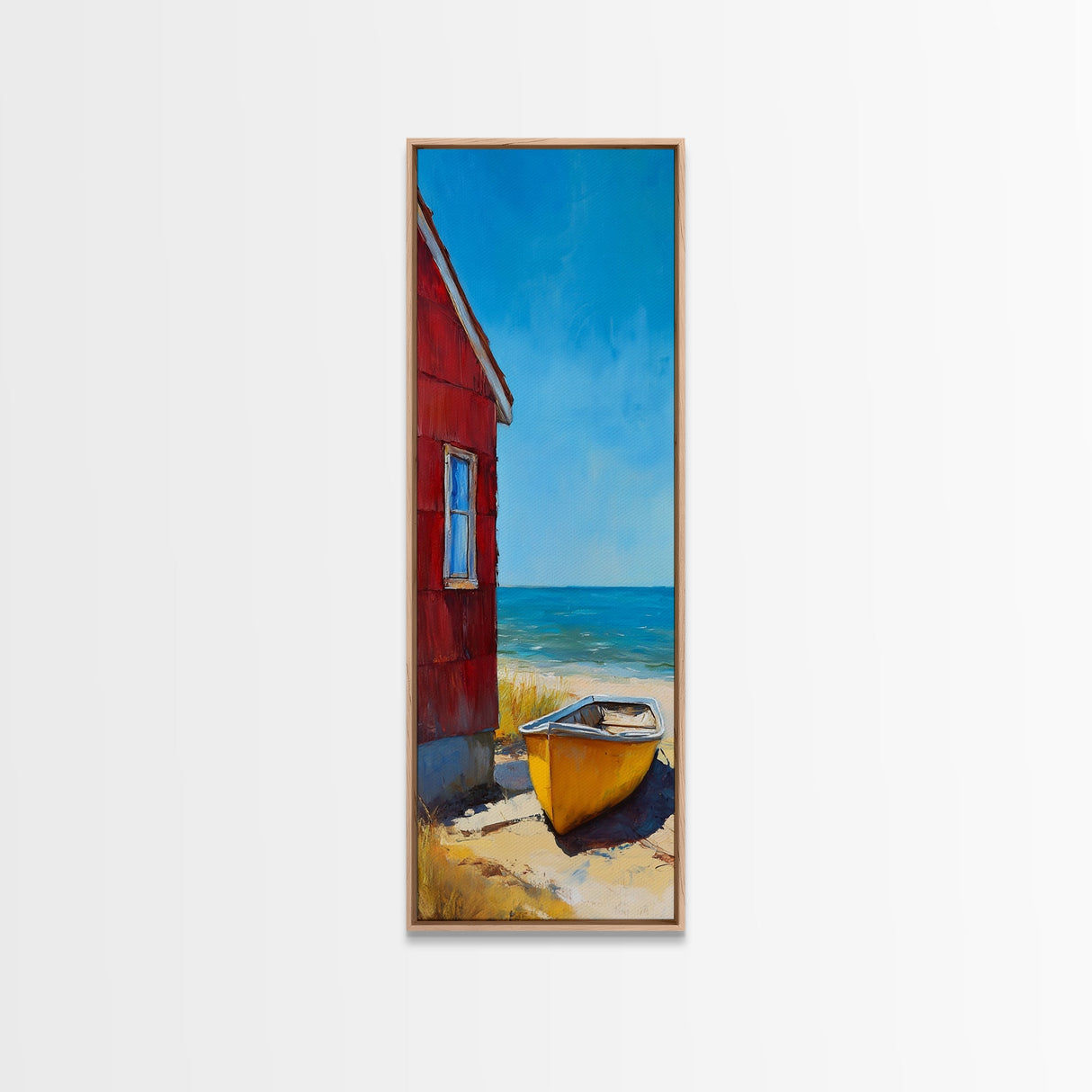 Beach house, Nantucket painting, coastal landscape art, framed canvas print, nautical decor, seascape painting, farmhouse art