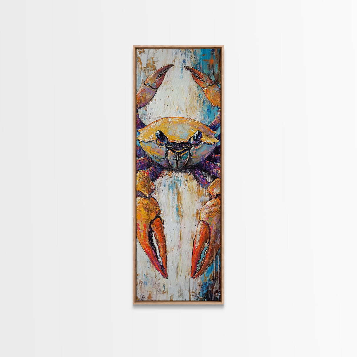 Colorful crab, coastal cowgirl wall art, crayfish painting, nautical wall art, framed canvas print, tall skinny art, rustic décor