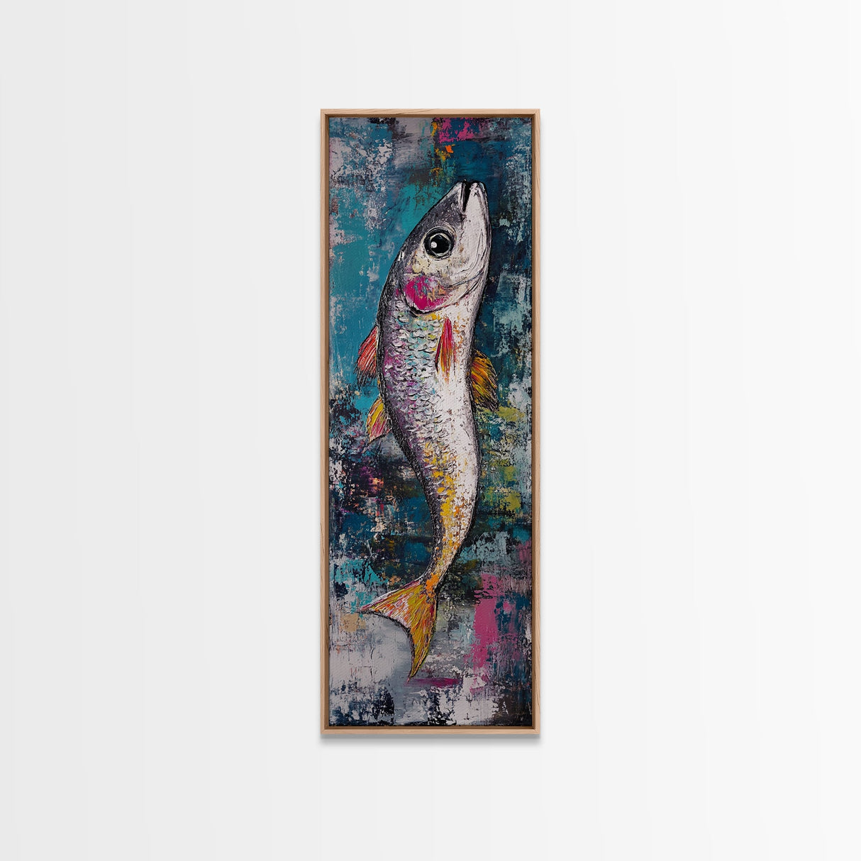 Fish Art, koi fish painting, fly fishing art, trout art, coastal decor, blue and green wall art, Canvas Print, living room art