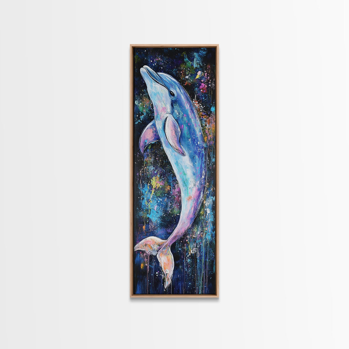 Cosmic dolphin, dolphin painting, ocean wall art, nautical painting, whimsical art, blue and green wall art, framed canvas print