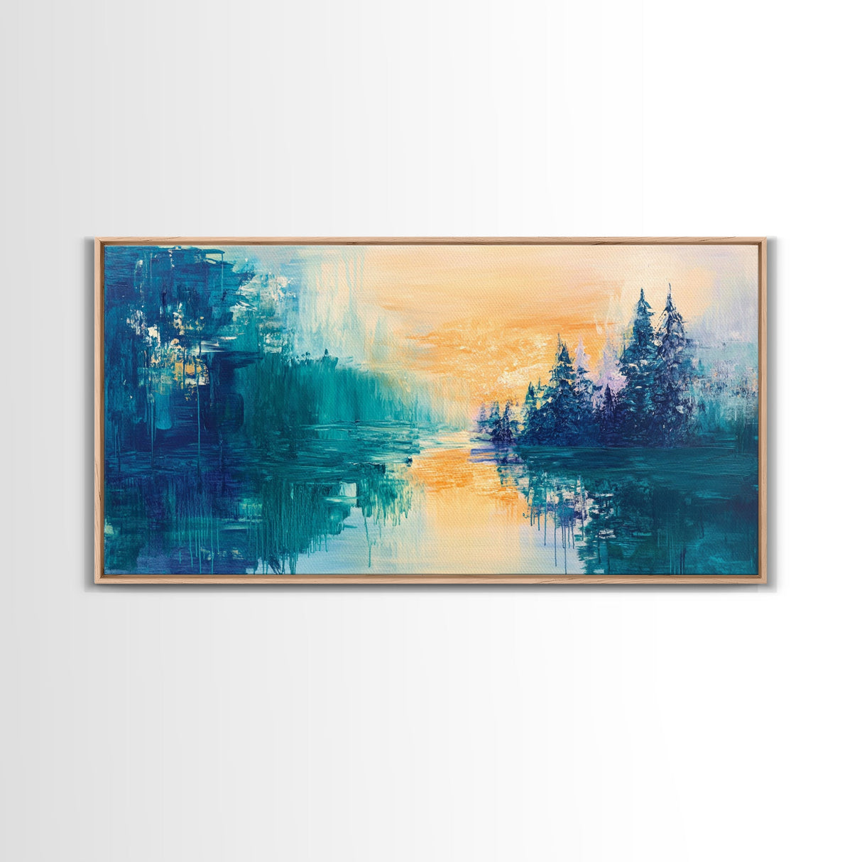 Twilight Reflection, mountain painting, sunset painting, extra wide art, horizontal wall art, Canvas Print, rustic wall art