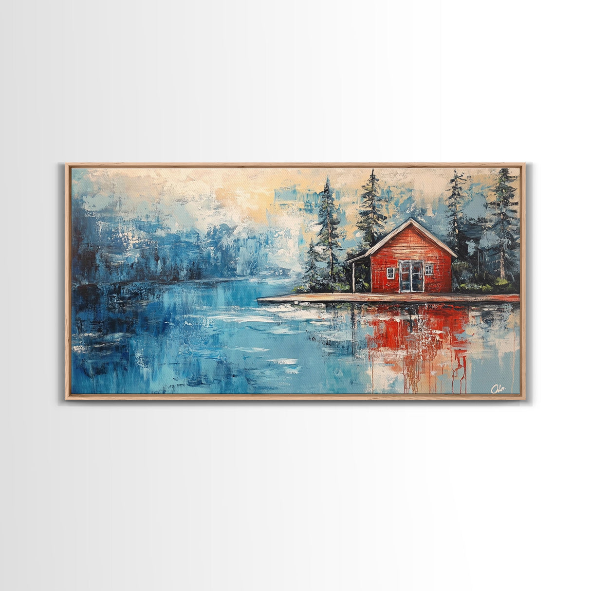 Red Cabin Painting, Lake Tahoe Art, Rustic Wall Art, Barn Landscape Oil Painting, Framed Canvas Print, Above Couch Art, Bedroom Art
