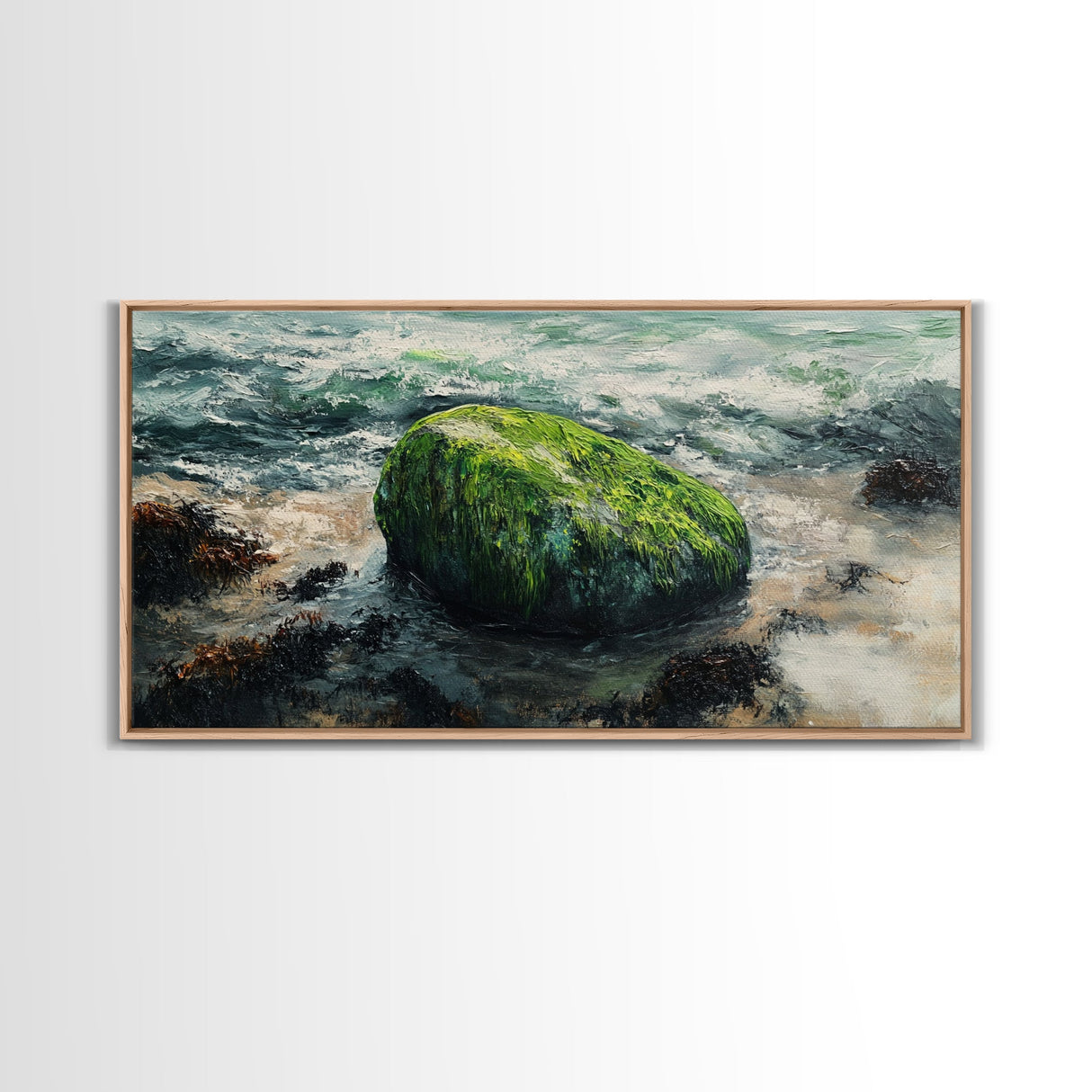 Mossy Rock, Ireland painting, framed canvas print, coastal wall art, nautical wall art, moody art, original painting, rustic decor