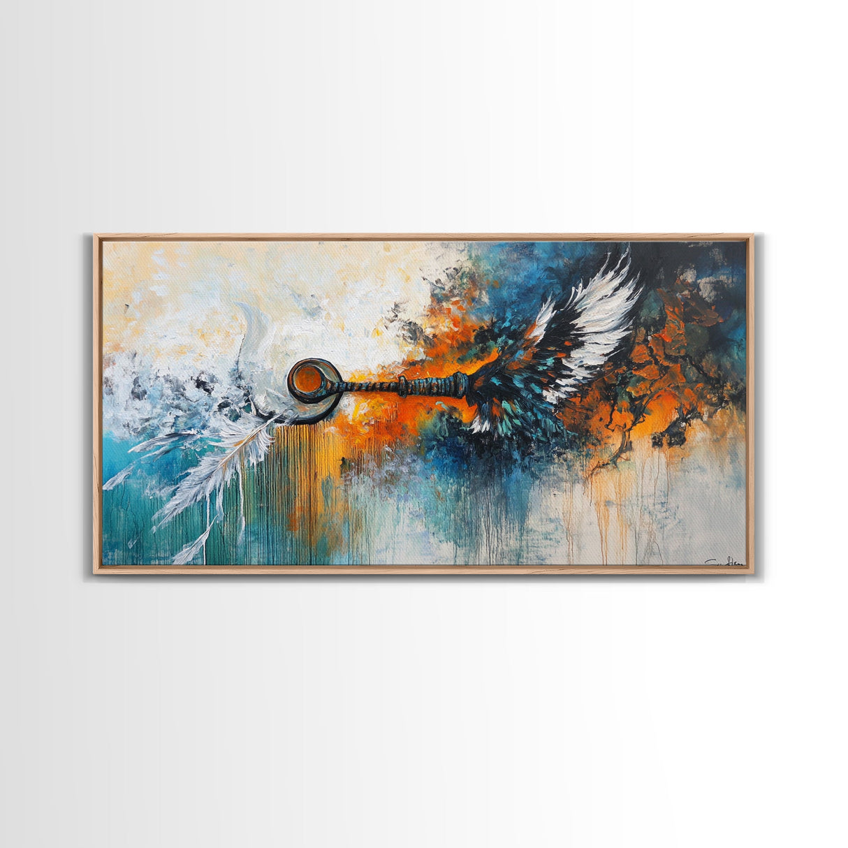 Whimsical art, framed canvas print, extra wide art, rustic wall art, abstract painting, steampunk wall art, eclectic home decor