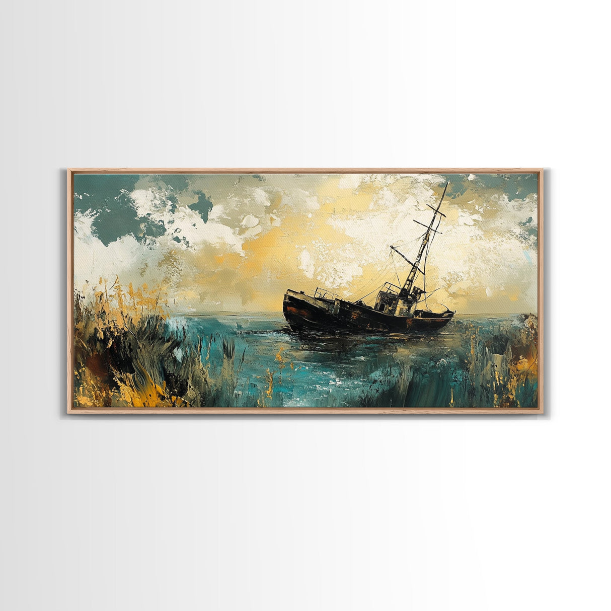Shipwreck Painting, nautical painting, coastal wall art, moody art, fisherman painting, original painting, framed canvas print