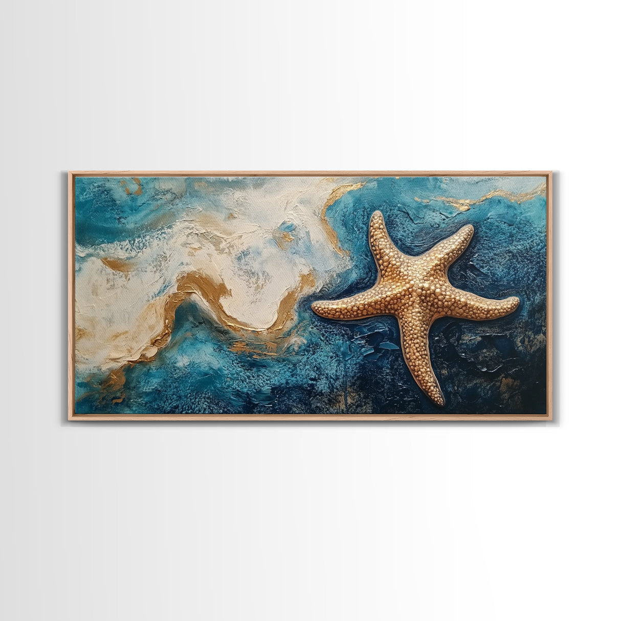 Starfish Painting, Coastal Wall Art, Ocean Art, Framed Canvas Print, Nautical Decor, Beach House Art, Blue and Green Wall Art