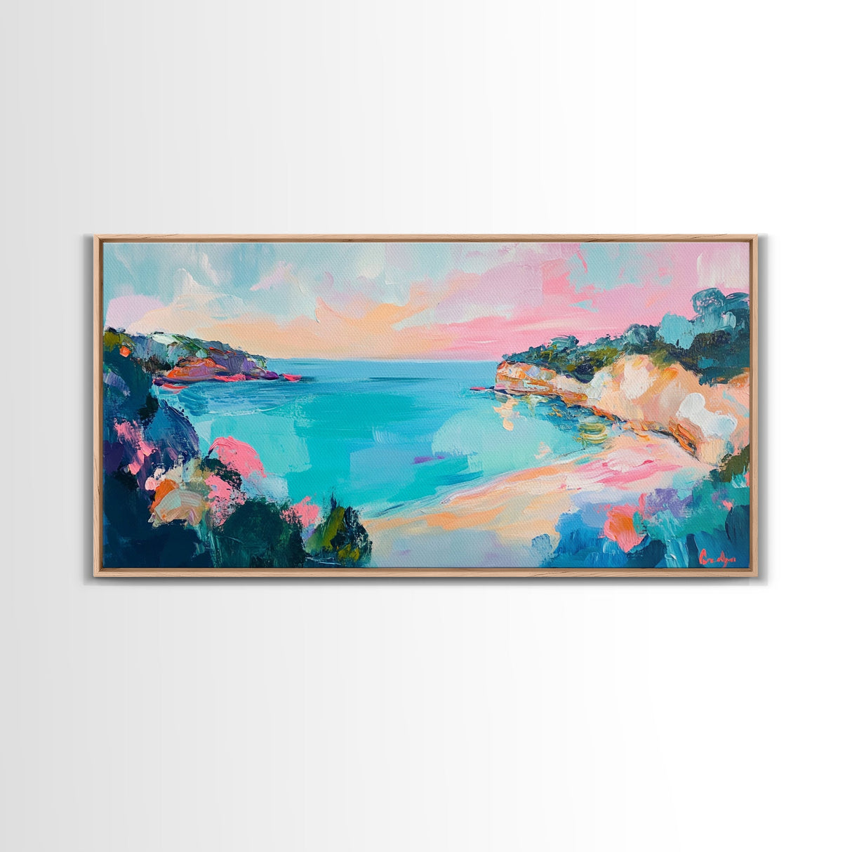 Pastel Ocean, Colorful Coastal Painting, Seascape Art, Nautical Decor, Coastal Cowgirl Wall Art, Canvas Print, Extra Wide Art