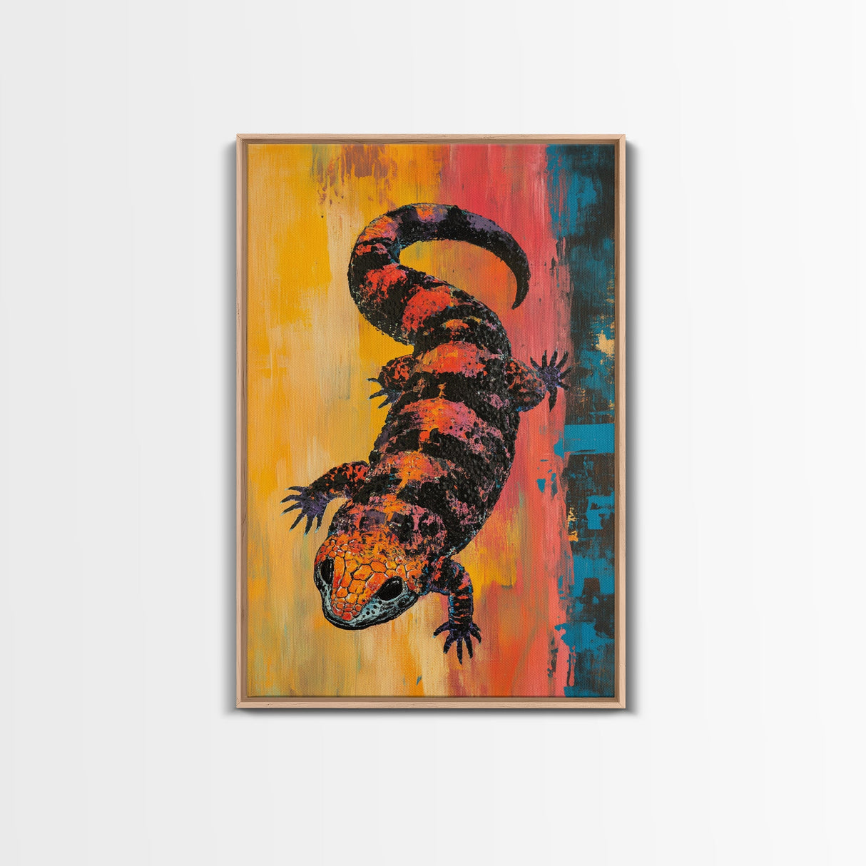 Colorful Lizard Art, wildlife painting, leopard wall art, whimsical art, rustic decor, southwest wall art, Canvas Print