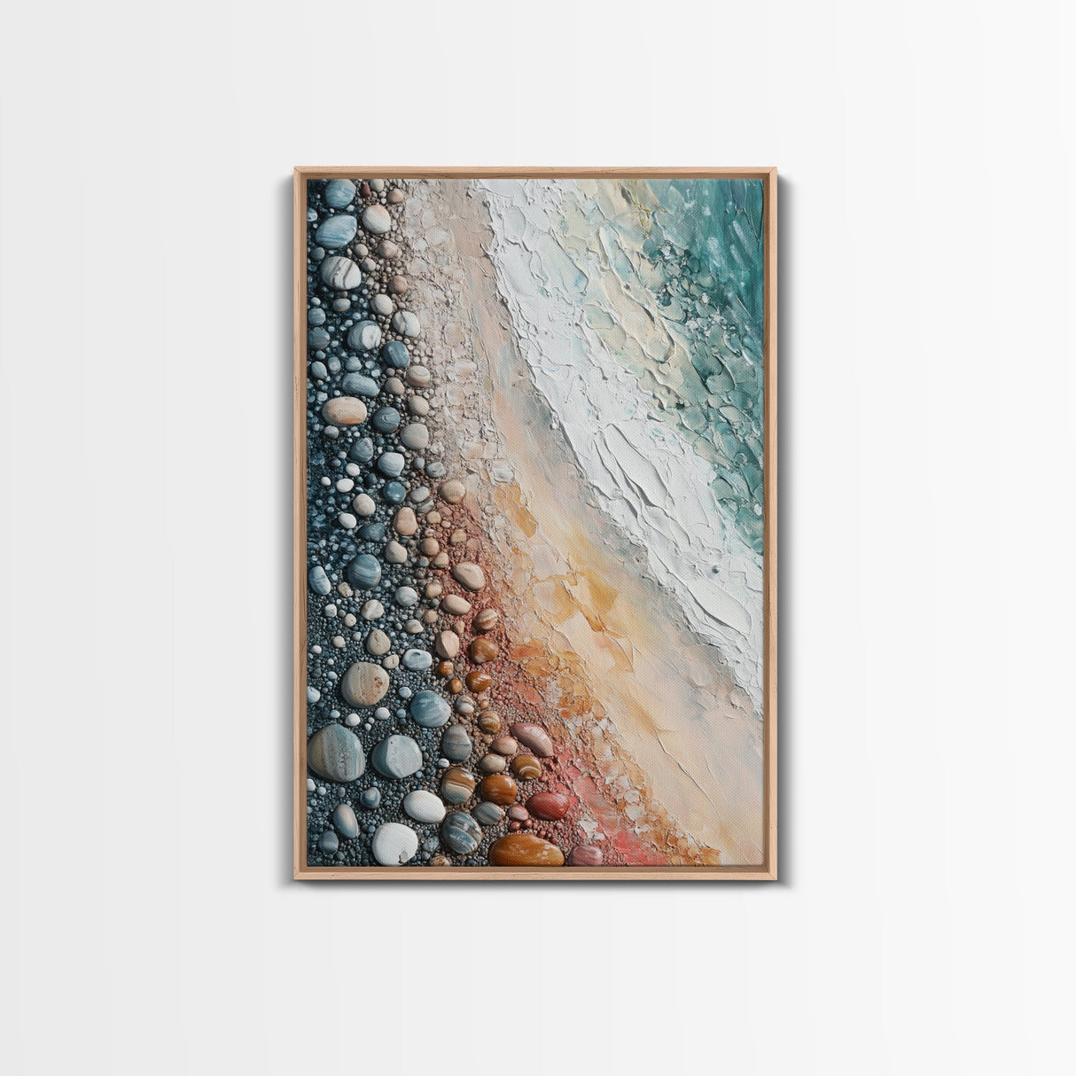 Pebble Beach, coastal painting, nautical decor, wabi sabi art, abstract seascape, textured wall art, ocean print, canvas print