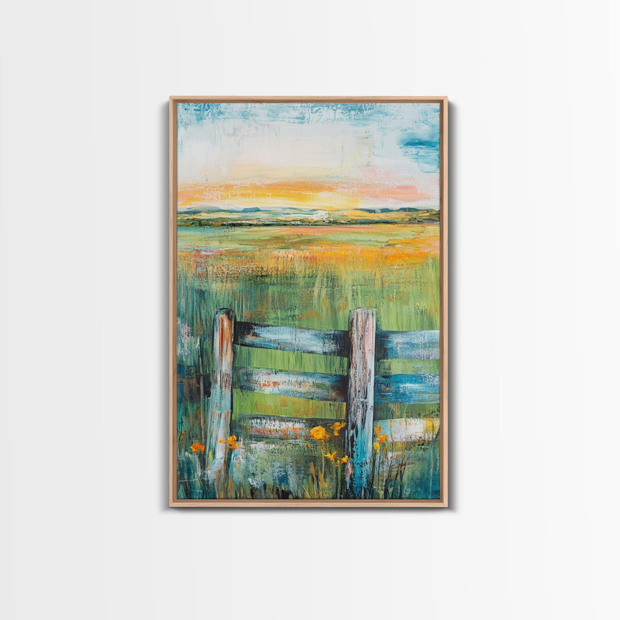 Field Sunset, wildflower painting, landscape painting, rustic wall art, nature wall art, bedroom art, framed canvas print, home decor