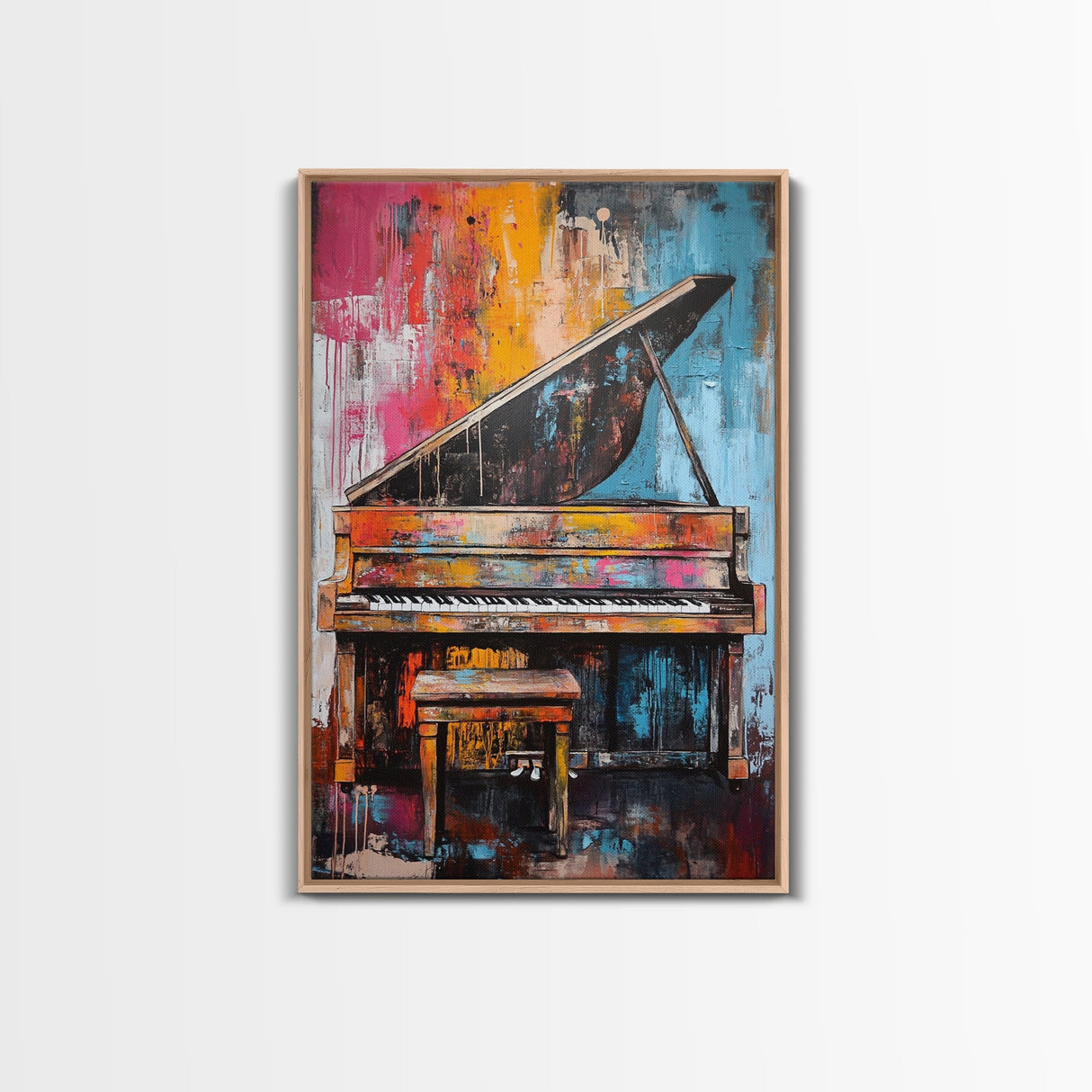 Abstract Piano Art, Music Wall Decor, Colorful Instrument Painting, Moody Art, Living Room Wall Art, Canvas Print, Gift Idea