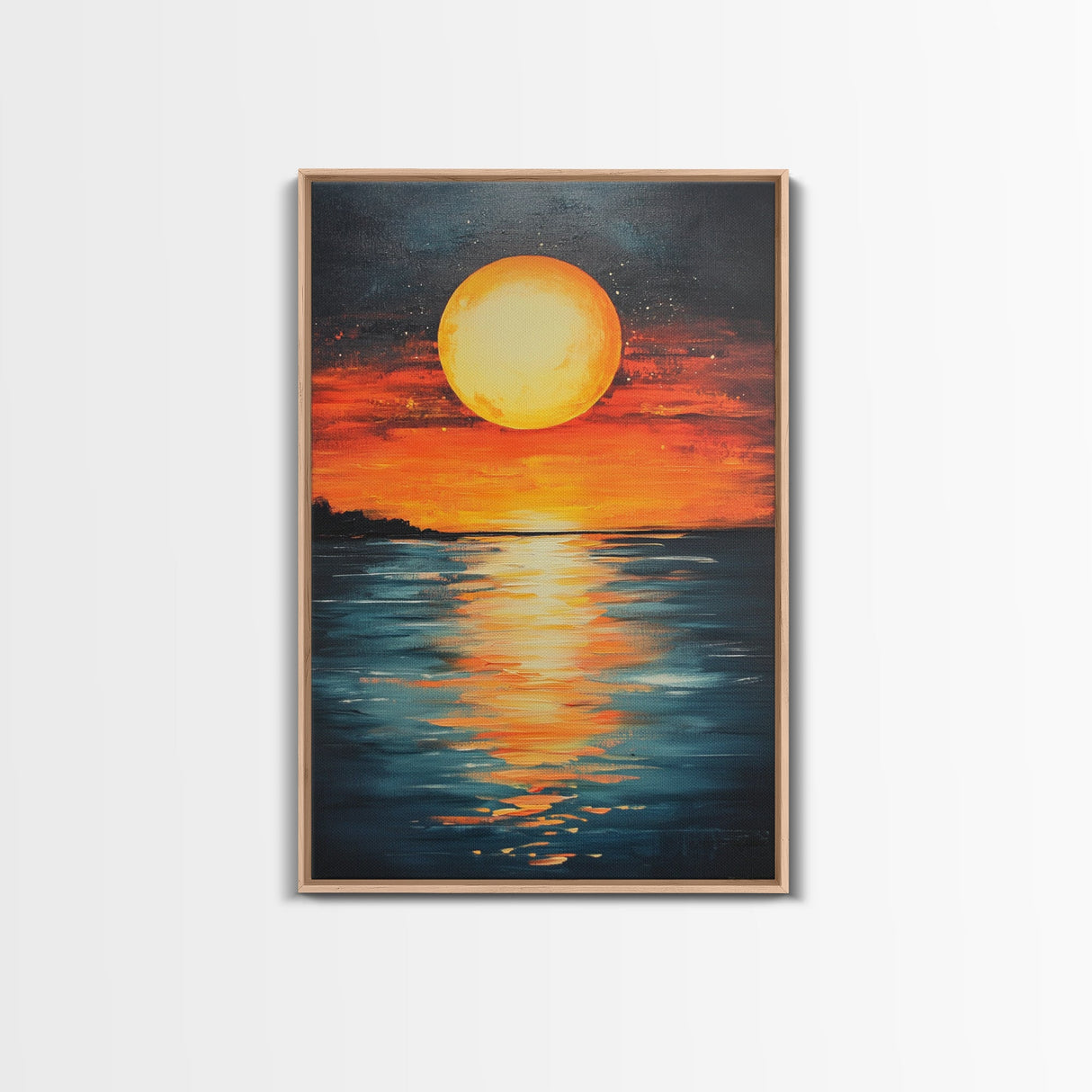Sunset Reflection Framed Canvas Print | Beach Wall Art | Coastal Sunset Painting | Modern Home Decor | Large Wall Art | Gift Idea