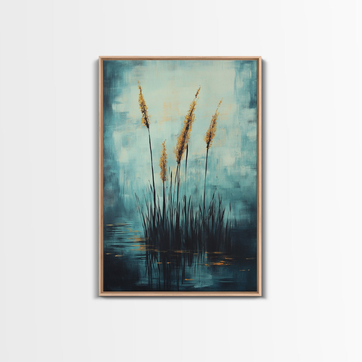 Golden Reeds Framed Canvas Print Minimalist Nature Art Tranquil Landscape Wall Decor Modern Aesthetic Living Room Home Gift
