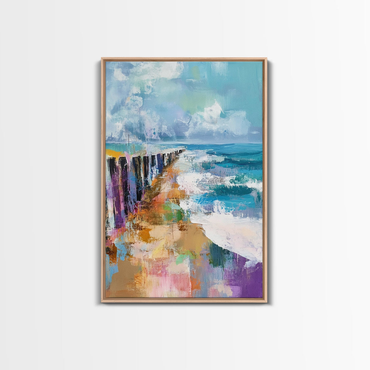 Ocean Pier, Coastal Landscape Art, Seascape Painting, Nautical Decor, Beach Wall Art, Living Room Art, Canvas Print, Gift Idea