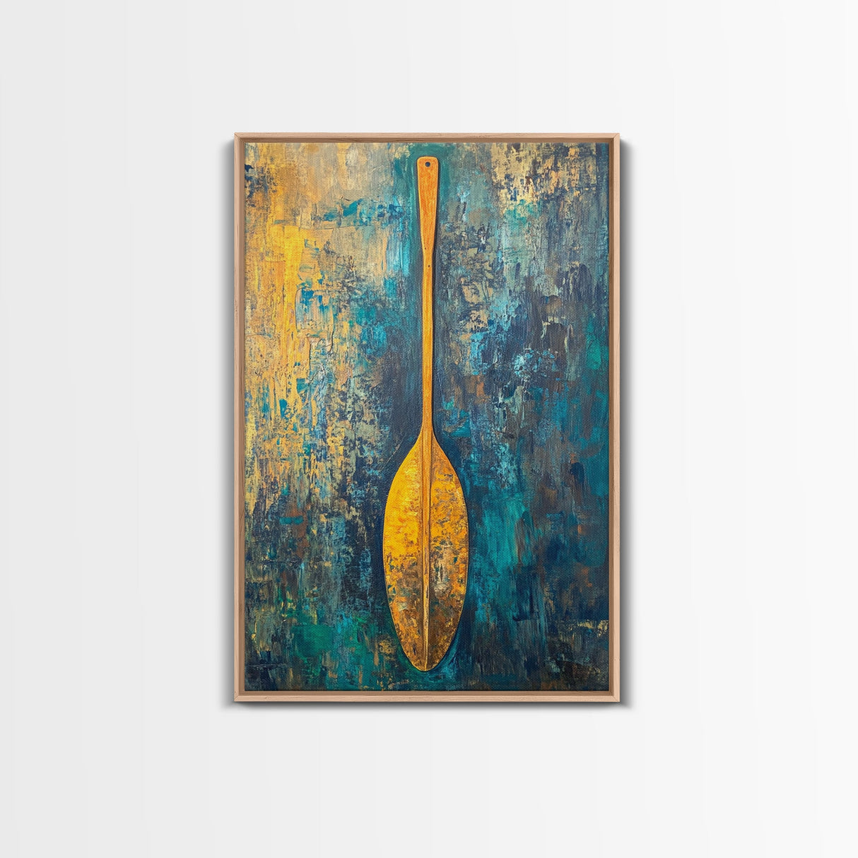 Wooden Paddle, Nautical Wall Art, Rustic Decor, Blue and Green Wall Art, Extra Wide Art, Living Room Art, Framed Canvas Print