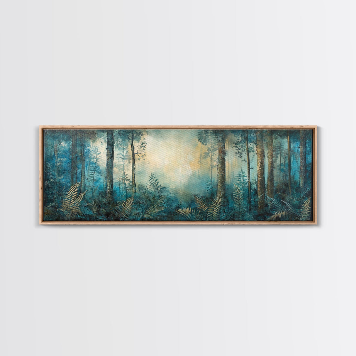 Enchanted Forest Glow Canvas Print Moody Woodland Art, Blue Green Nature Painting, Dreamy Landscape Decor, Large Living Room Artwork