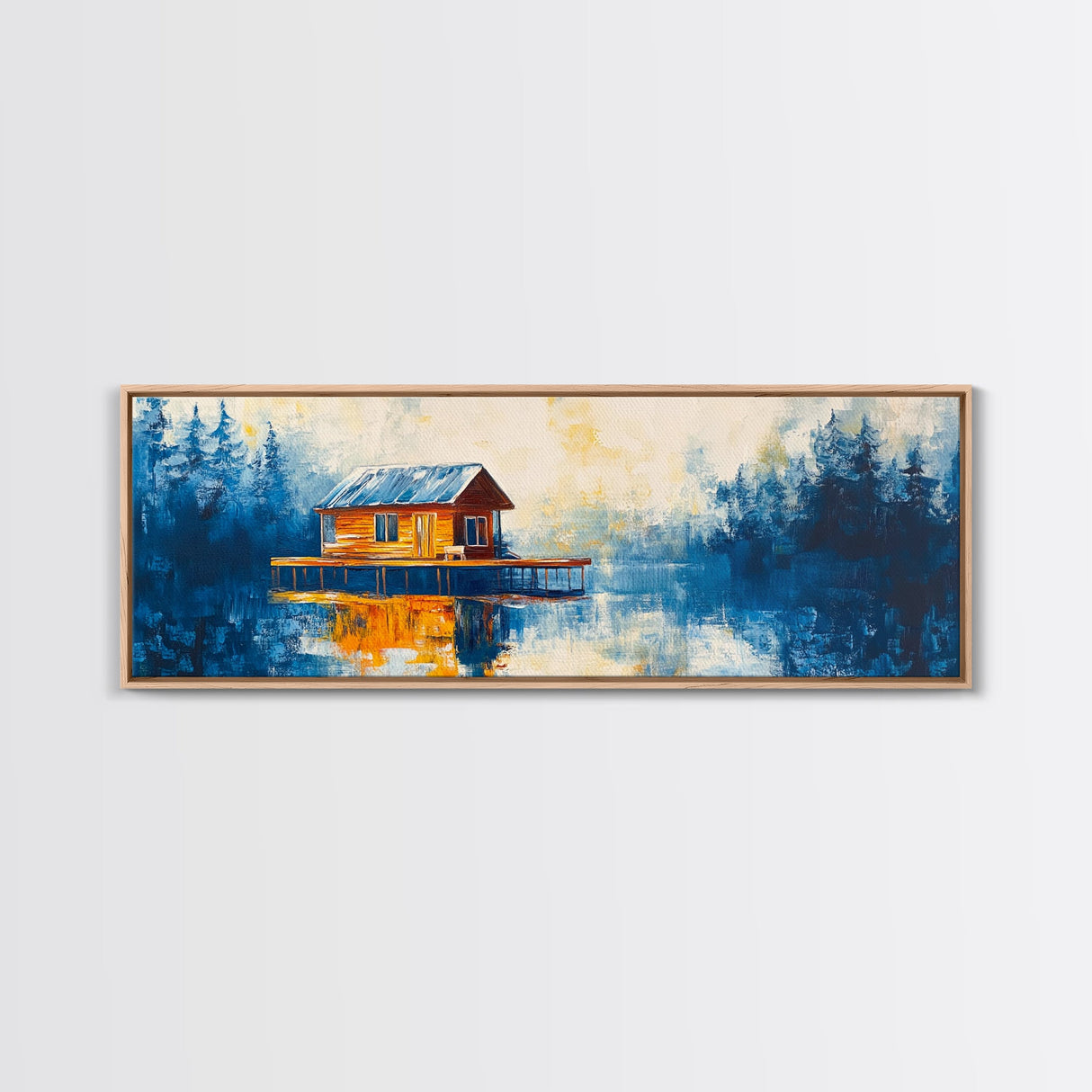 Lake Cabin Reflection Canvas Print Rustic Lodge Wall Art Cozy Winter Artwork Warm Cabin Decor Large Framed Home Wall Art