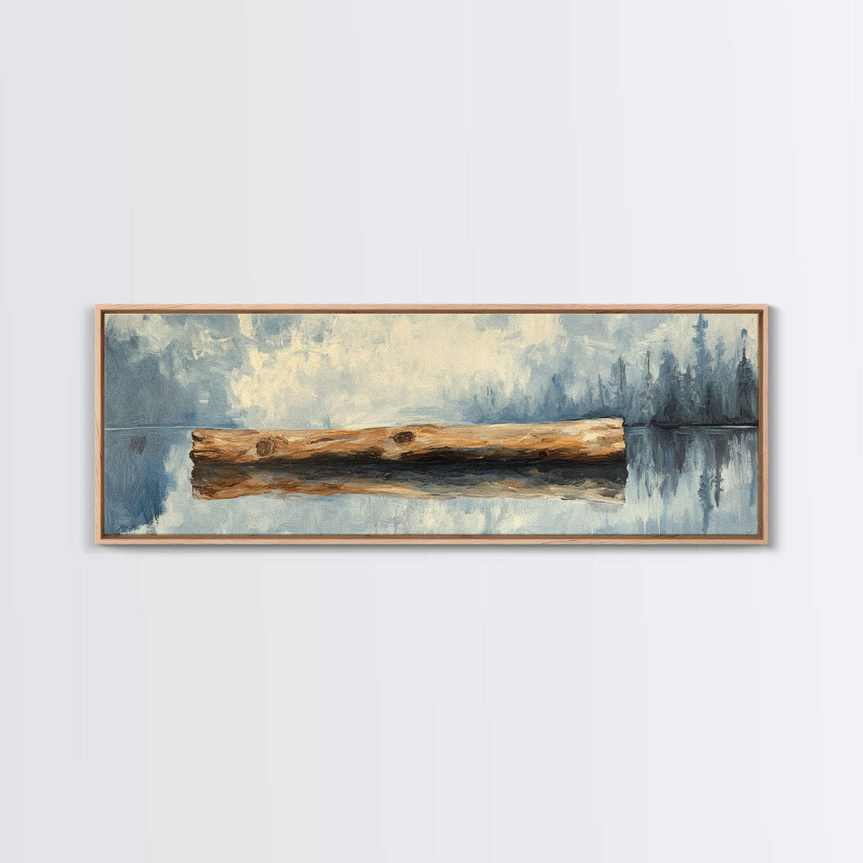 Driftwood Reflection Framed Canvas Print Coastal Wall Art, Rustic Lake House Decor, Minimalist Nature Art, Neutral Bedroom Wall Decor