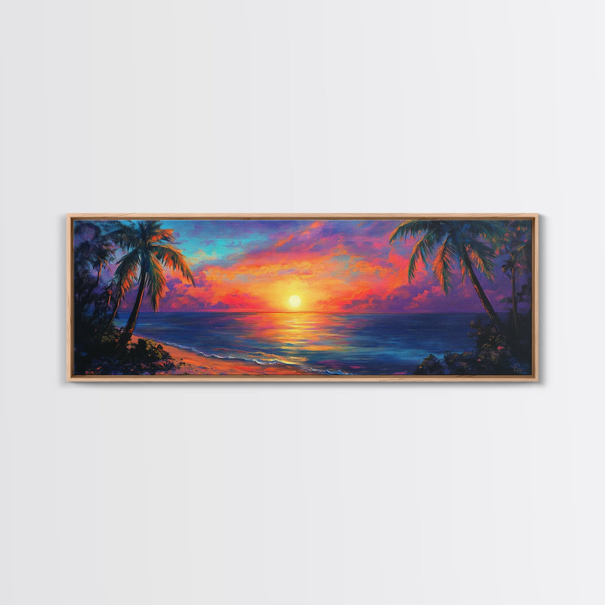 Tropical Sunset Paradise Framed Canvas Print Vibrant Beach Wall Art Palm Tree Coastal Decor Living Room Bedroom Gift Idea