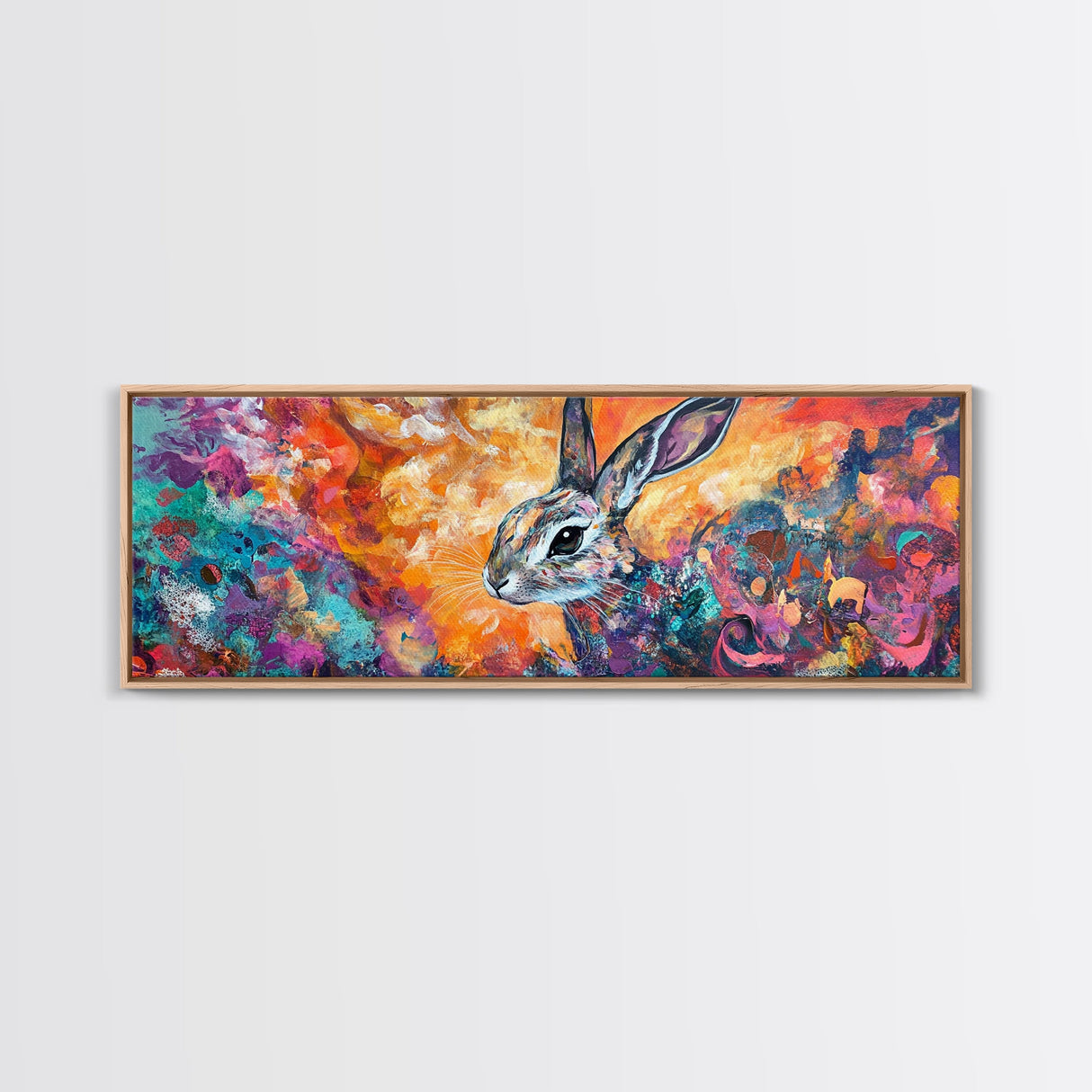 Colorful Abstract Rabbit Canvas Print, Vibrant Animal Wall Art, Boho Bunny Painting, Nature Wildlife Art, Playful Bedroom Decor
