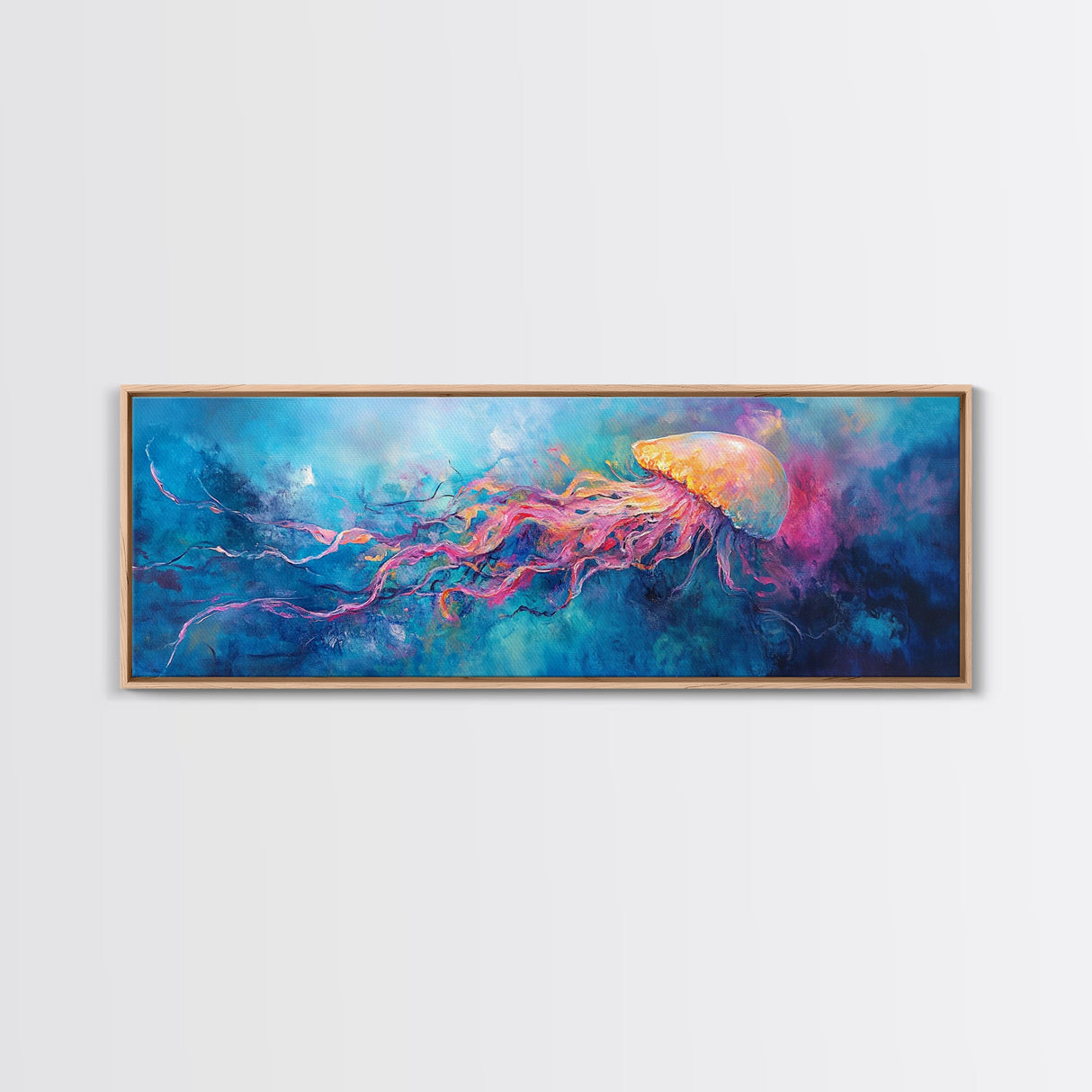 Jellyfish Underwater Fantasy Canvas Print, Vibrant Ocean Life Wall Art, Deep Sea Painting, Marine Bedroom Decor, Nature Lover Gift