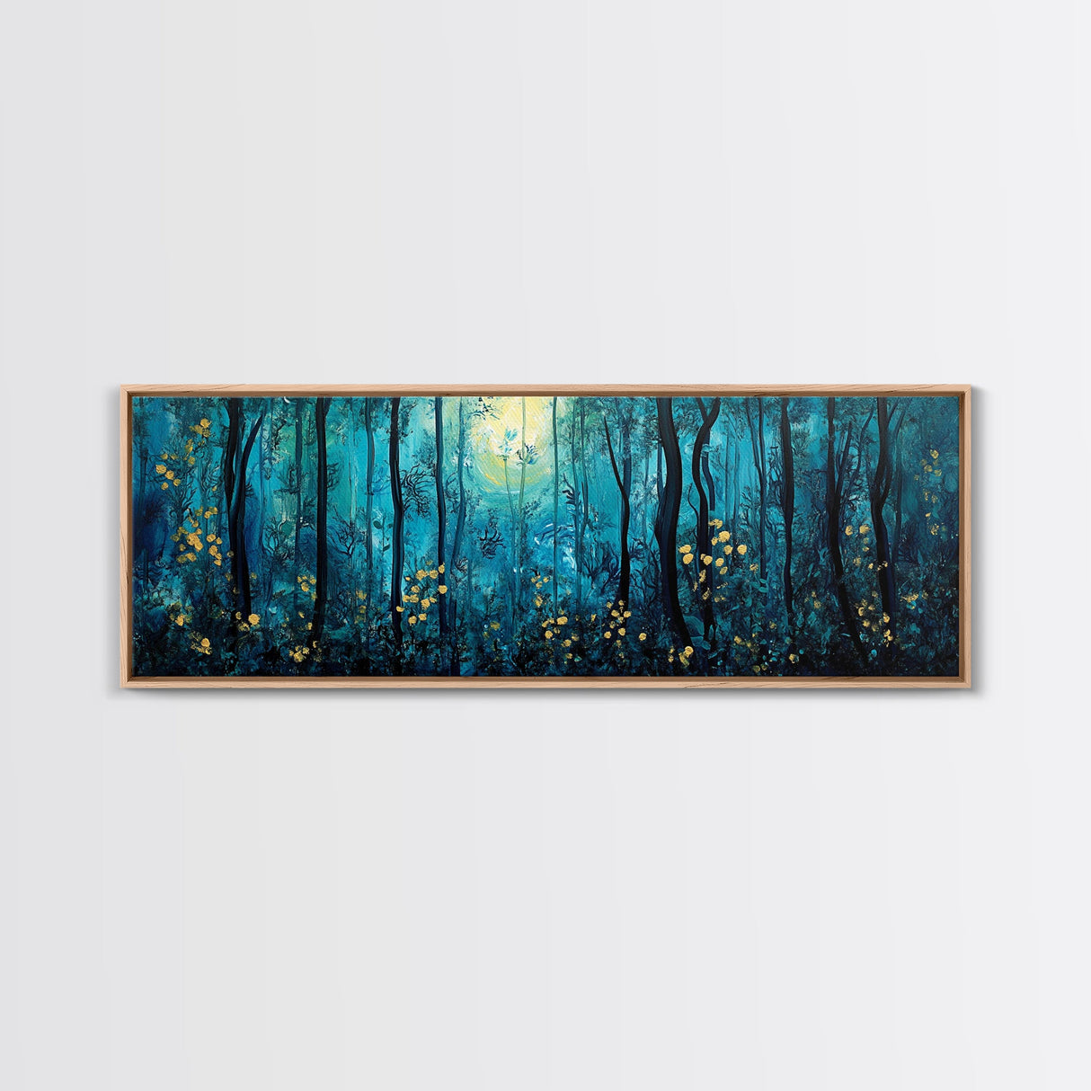 Moonlit Forest Wall Art, Mystical Woodland Painting, Dark Blue Nature Art, Enchanted Trees, Cozy Cabin Decor, Bedroom Wall Art