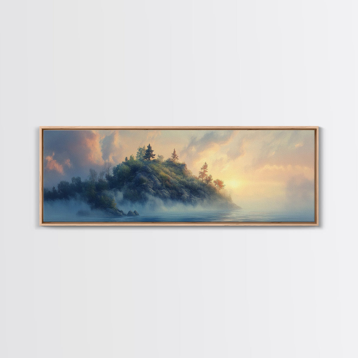 Misty Island Sunrise Canvas Print - Scenic Landscape Wall Art, Living Room Decor, Soft Light Artwork, Serene Home Office Art