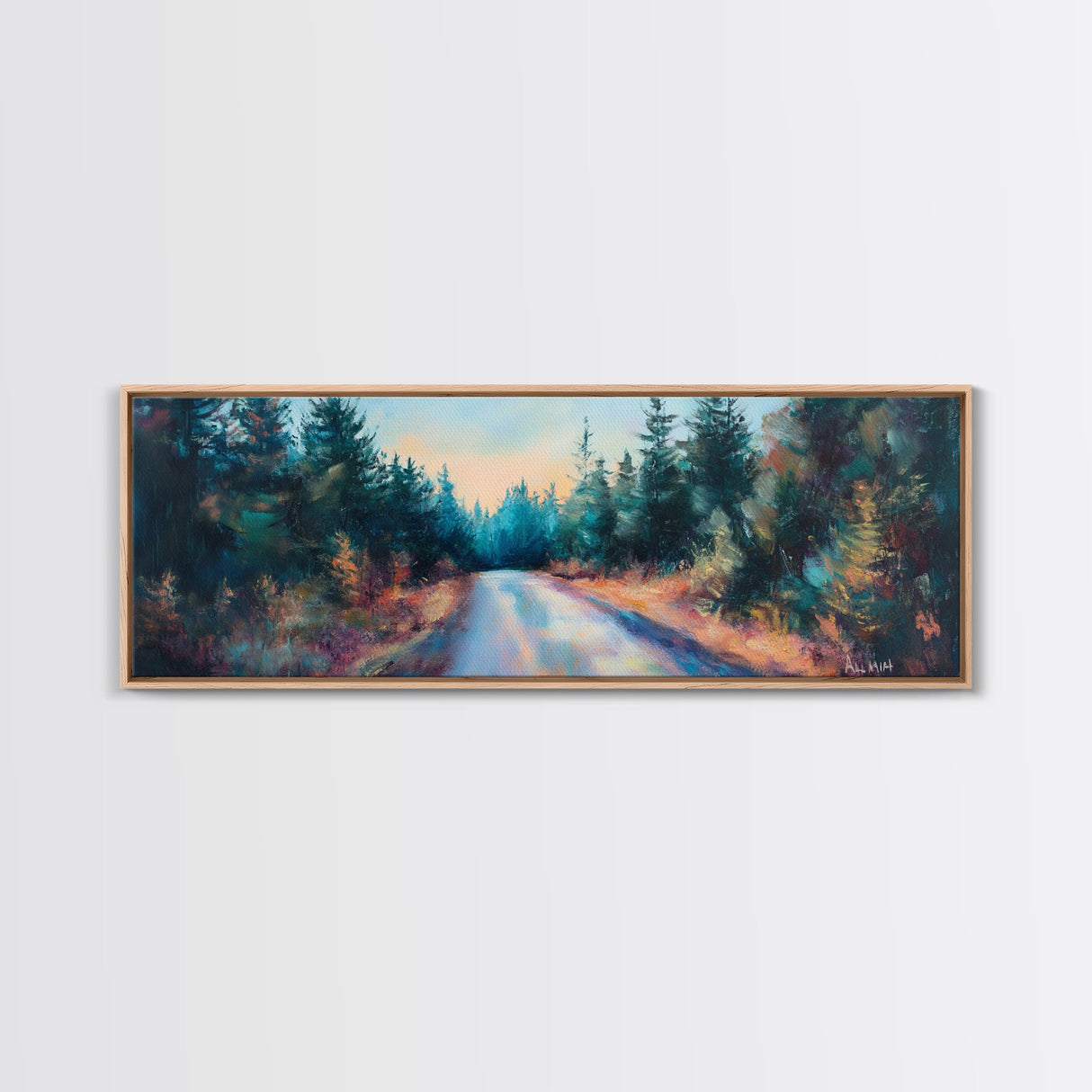 Enchanted Forest Road Canvas Print Moody Woodland Painting Autumn Trees Dark Nature Wall Art Warm Tones Bedroom Living Room Decor