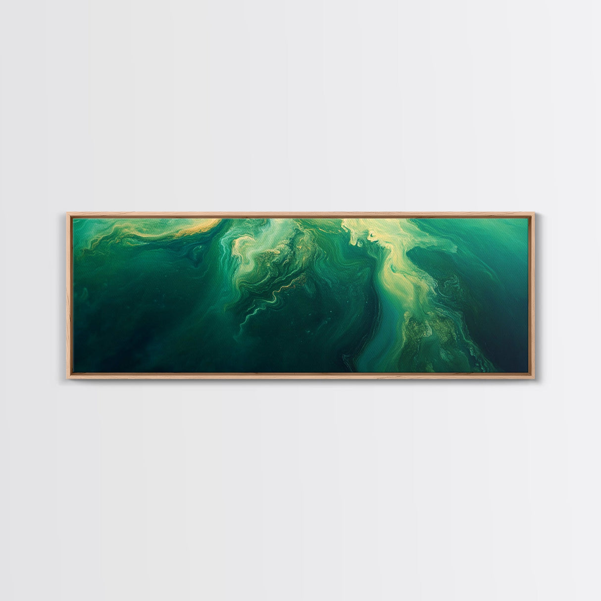 Green Abstract Swirl Framed Canvas Print - Modern Minimalist Wall Art, Deep Emerald Painting, Living Room Decor, Office Artwork