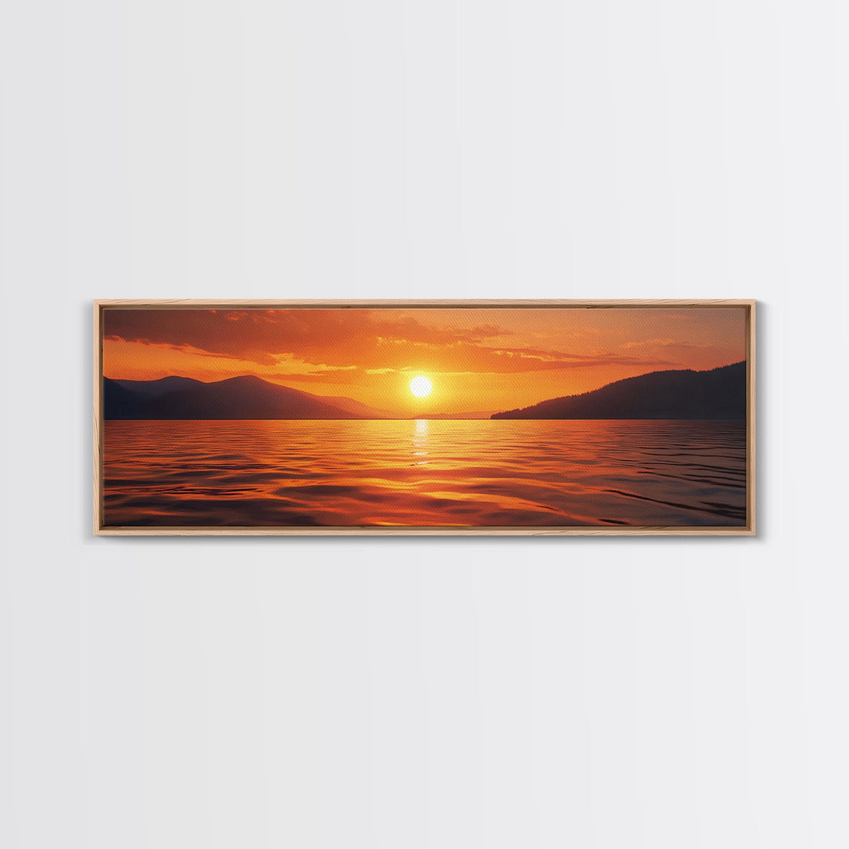 Golden Sunset, Serene Lake Painting, Tranquil Water Art, Nature Decor, Framed Canvas Print, Minimalist Style, Bedroom Artwork