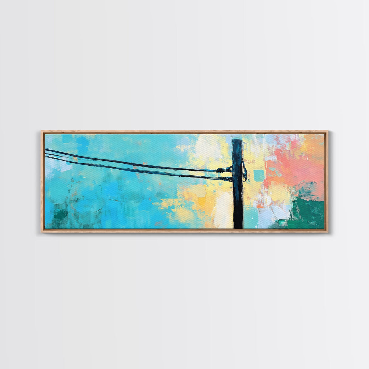 Powerline, Sky, Abstract, Pastel, Framed Canvas Print, Modern Wall Art, Minimalist Art, Living Room Decor, Urban Aesthetic