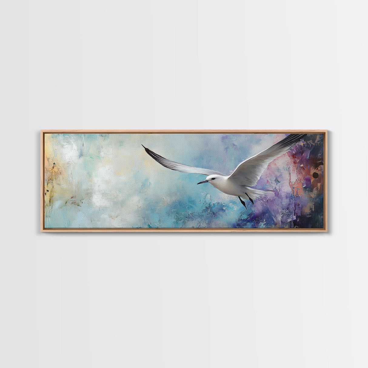 Seagull, Flight, Sky, Freedom, Canvas Print, Coastal Bird Art, Minimalist Nature Painting, Serene Wall Art, Neutral Home Decor