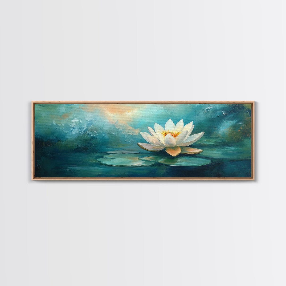 Lotus Flower, Tranquil Water, Canvas Print, Zen Wall Art, Meditation Room Decor, Calm Blue Painting, Bedroom Artwork, Boho Aesthetic