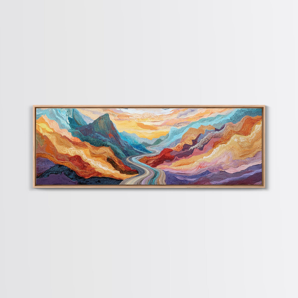 Desert Road, Colorful Mountain Art, Southwestern Landscape Painting, Earthy Boho Decor, Living Room Art, Canyon Print, Canvas Print